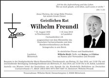 Traueranzeige Wilhelm Freundl