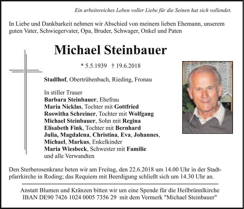 Traueranzeige Michael Steinbauer