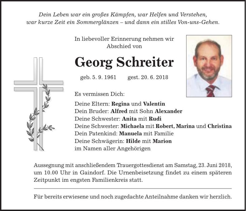Traueranzeige Georg Schreiter