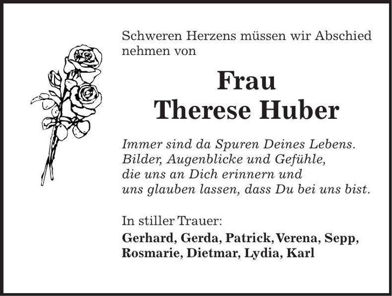 Traueranzeige Therese Huber