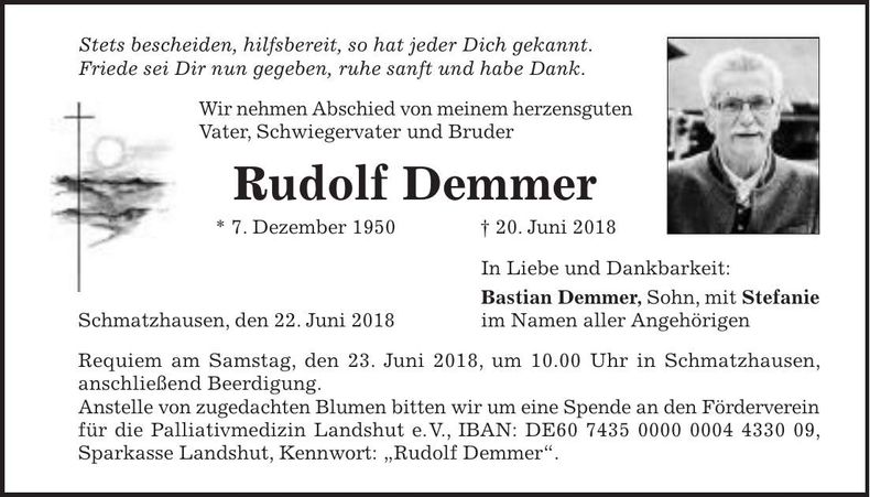Traueranzeige Rudolf Demmer