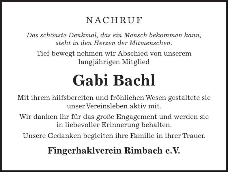 Traueranzeige Gabi Bachl