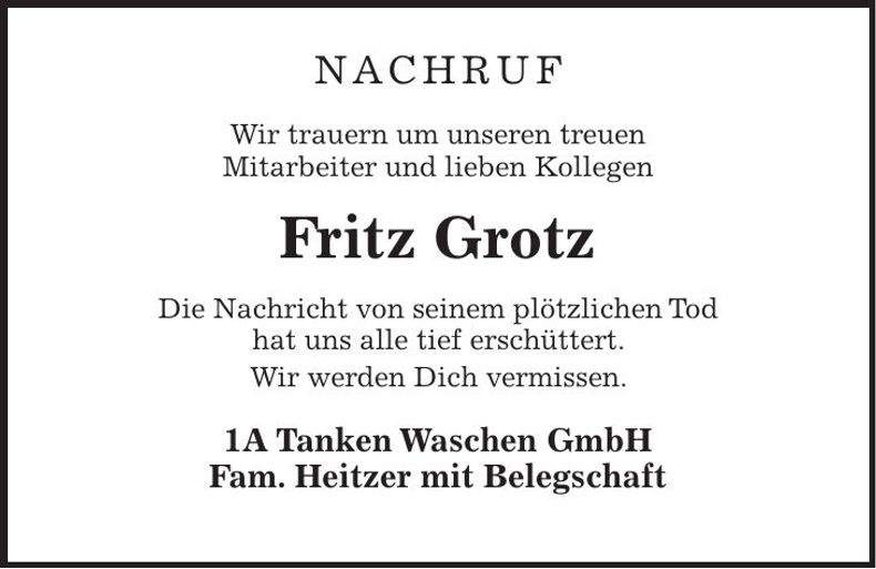 Traueranzeige Fritz Grotz
