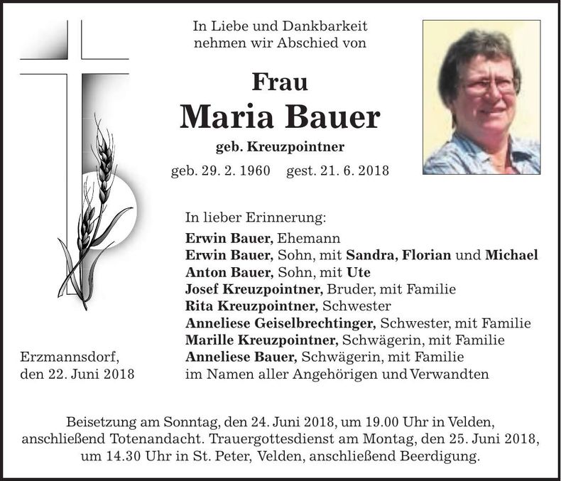 Traueranzeige Maria Bauer