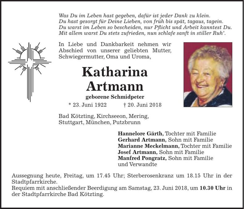Traueranzeige Katharina Artmann