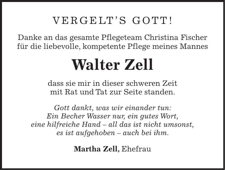 Traueranzeige Walter Zell