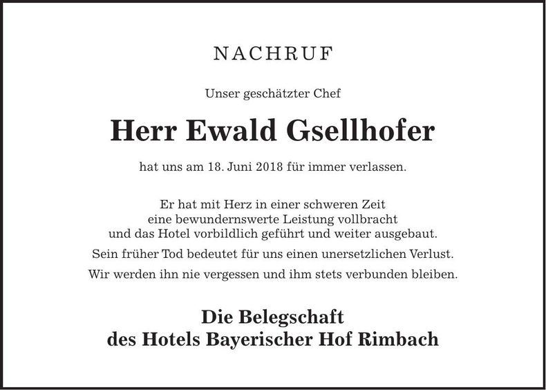 Traueranzeige Ewald Gsellhofer
