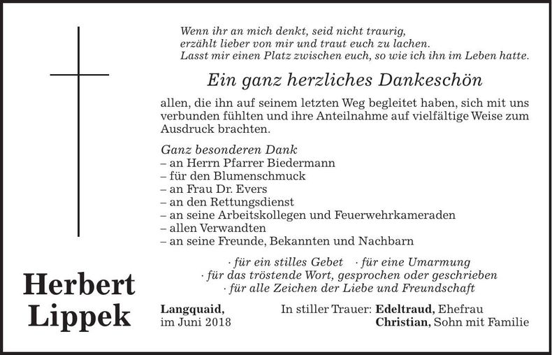 Traueranzeige Herbert Lippek