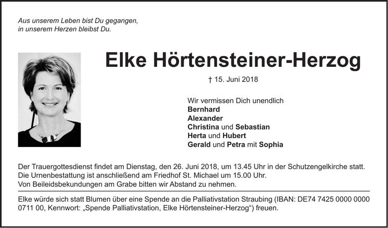 Traueranzeige Elke Hörtensteiner-Herzog