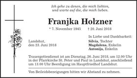 Traueranzeige Franjka Holzner