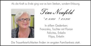 Traueranzeige Tine Neufeld