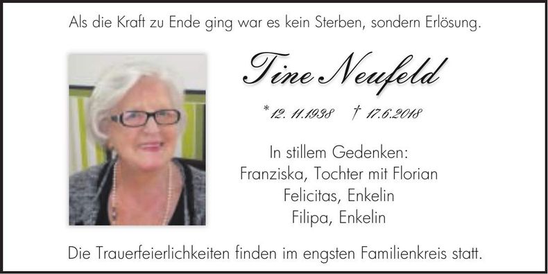 Traueranzeige Tine Neufeld