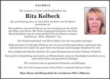 Traueranzeige Rita Kolbeck