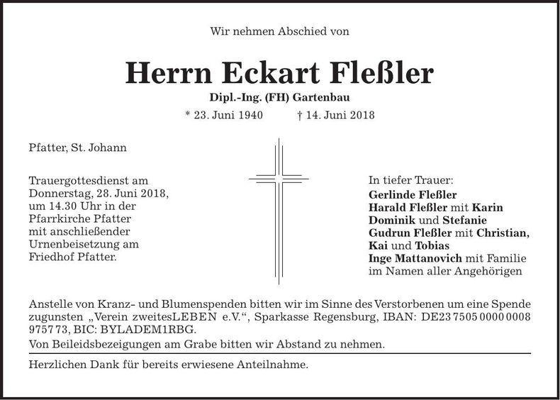 Traueranzeige Eckart Fleßler