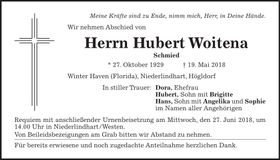 Traueranzeige Hubert Woitena