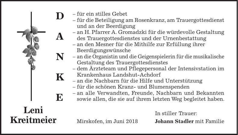 Traueranzeige Leni Kreitmeier