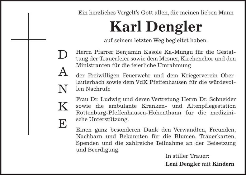Traueranzeige Karl Dengler