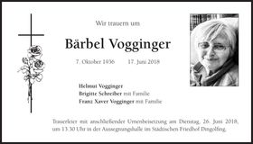 Traueranzeige Bärbel Vogginger