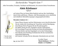 Traueranzeige Alois Käsbauer