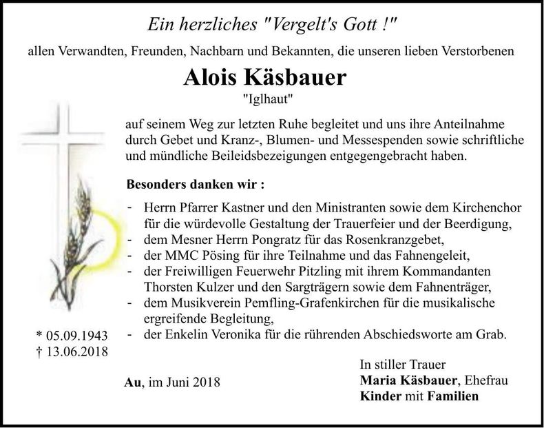 Traueranzeige Alois Käsbauer