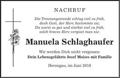 Traueranzeige Manuela Schlaghaufer