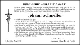 Traueranzeige Johann Schmeller