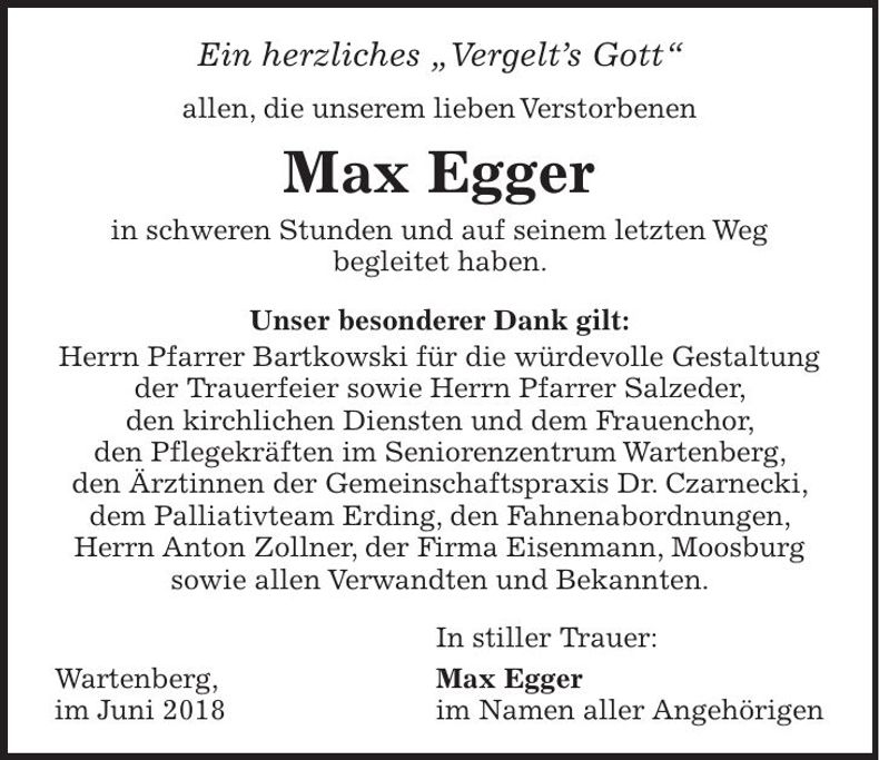 Traueranzeige Max Egger