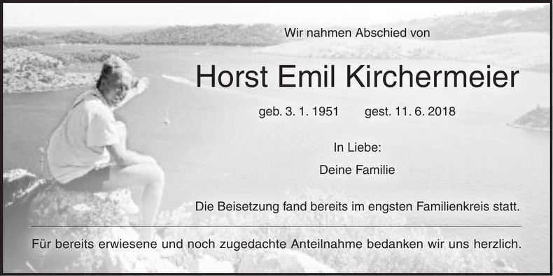 Traueranzeige Horst Emil Kirchermeier