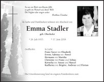 Traueranzeige Emma Stadler