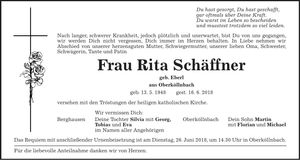 Traueranzeige Rita Schäffner