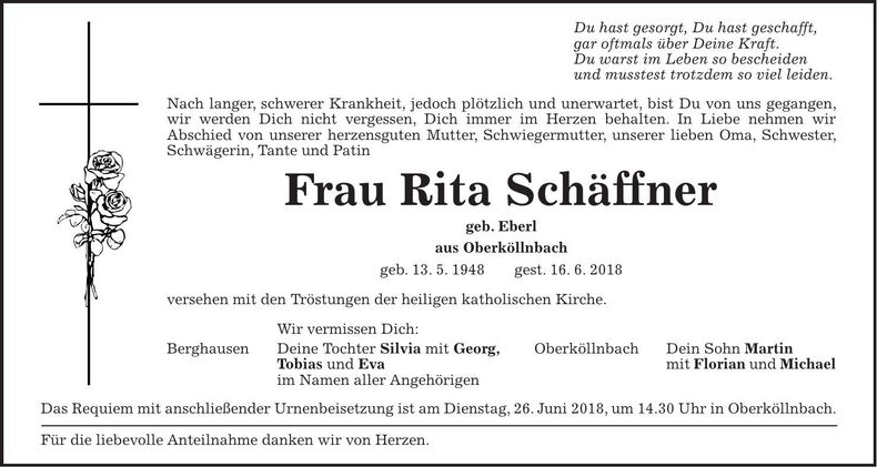 Traueranzeige Rita Schäffner