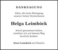 Traueranzeige Helga Leimböck