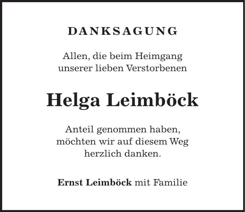 Traueranzeige Helga Leimböck