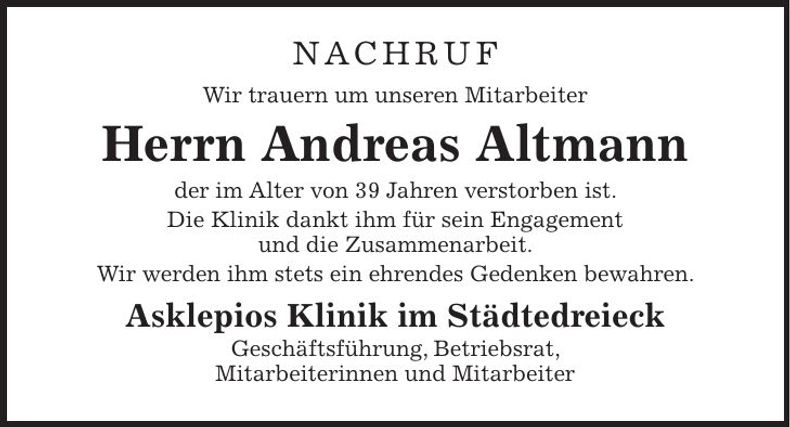 Traueranzeige Andreas Altmann