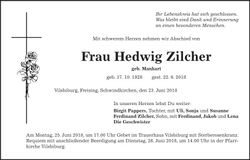 Traueranzeige Hedwig Zilcher