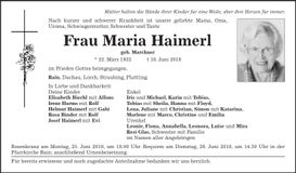Traueranzeige Maria Haimerl