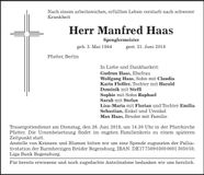 Traueranzeige Manfred Haas