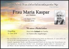 Traueranzeige Maria Kaspar