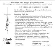Traueranzeige Jakob Hilz
