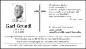 Traueranzeige Karl Gründl