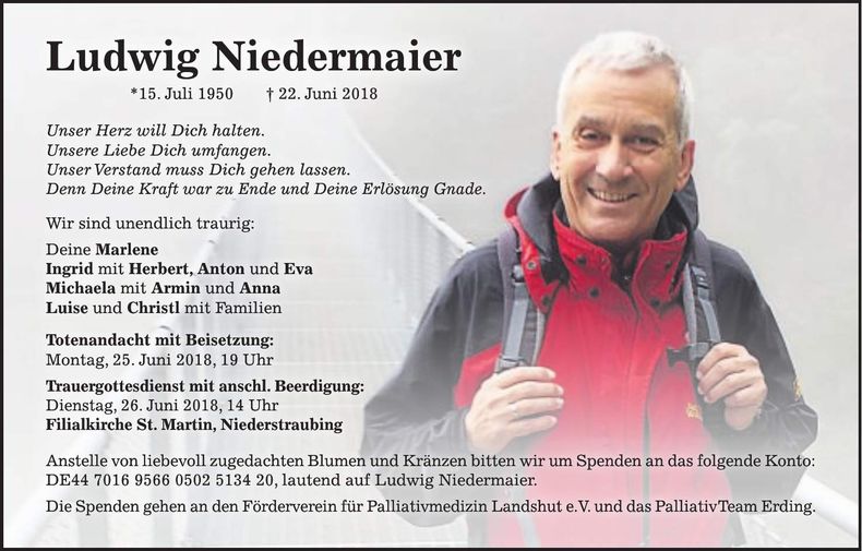 Traueranzeige Ludwig Niedermaier