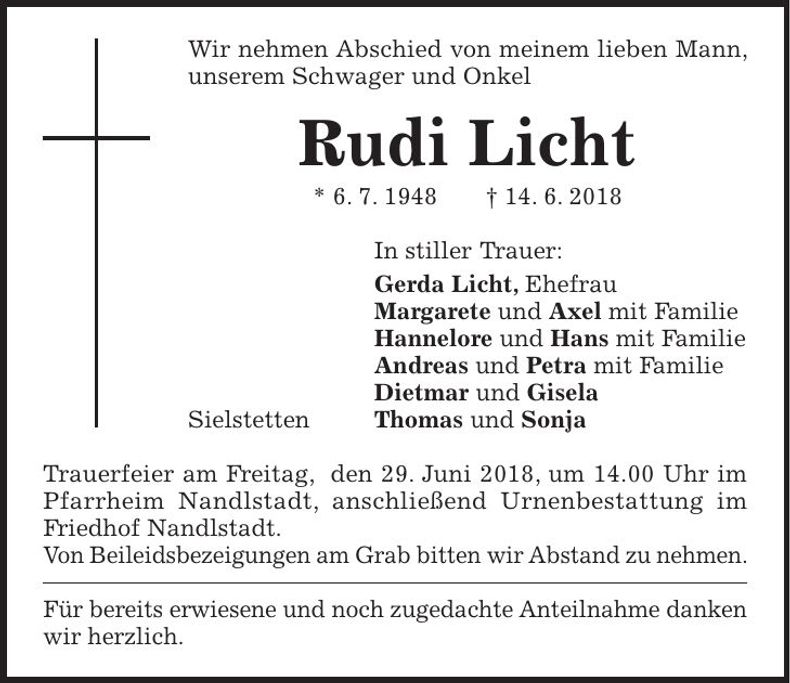 Traueranzeige Rudi Licht
