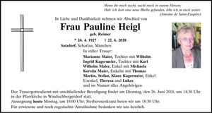 Traueranzeige Pauline Heigl