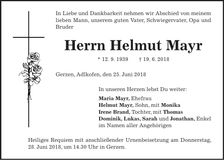 Traueranzeige Helmut Mayr