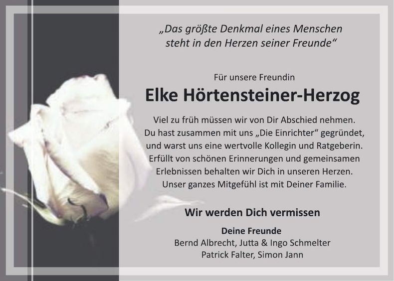 Traueranzeige Elke Hörtensteiner-Herzog
