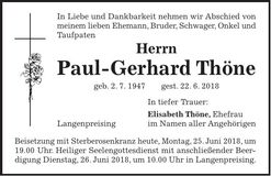 Traueranzeige Paul-Gerhard Thöne