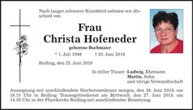Traueranzeige Christa Hofeneder