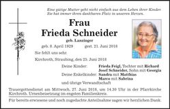 Traueranzeige Frieda Schneider
