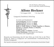 Traueranzeige Alfons Heckner
