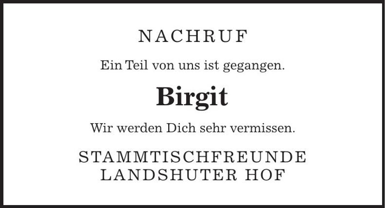Traueranzeige Birgit Bachmeier